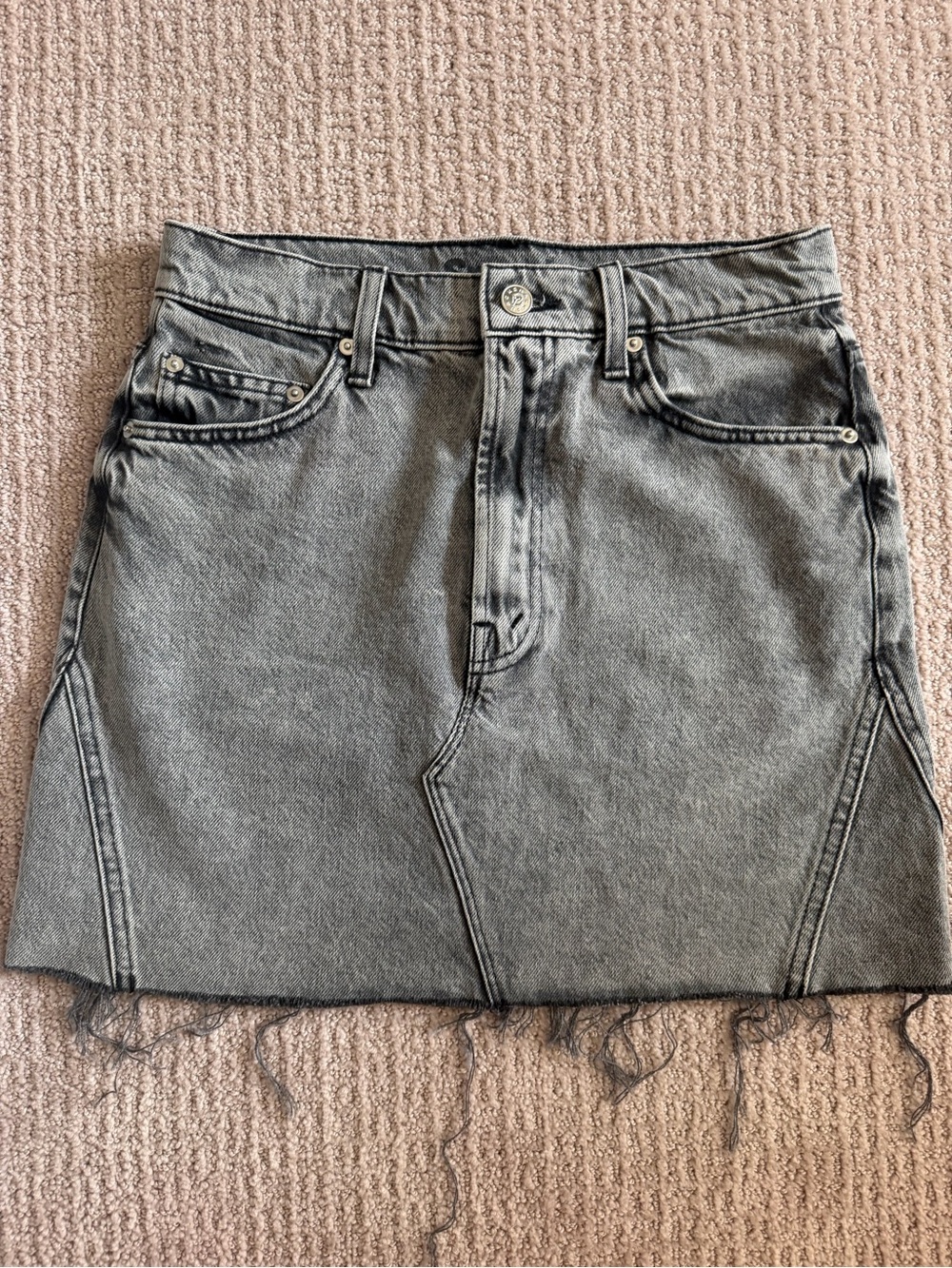 MOTHER Washed Gray Denim Mini Skirt